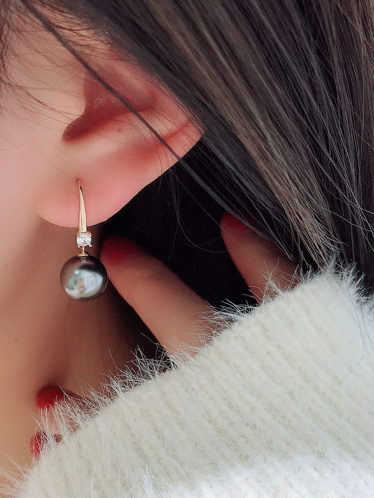 Graphite Pearl Ear Hook Earrings
