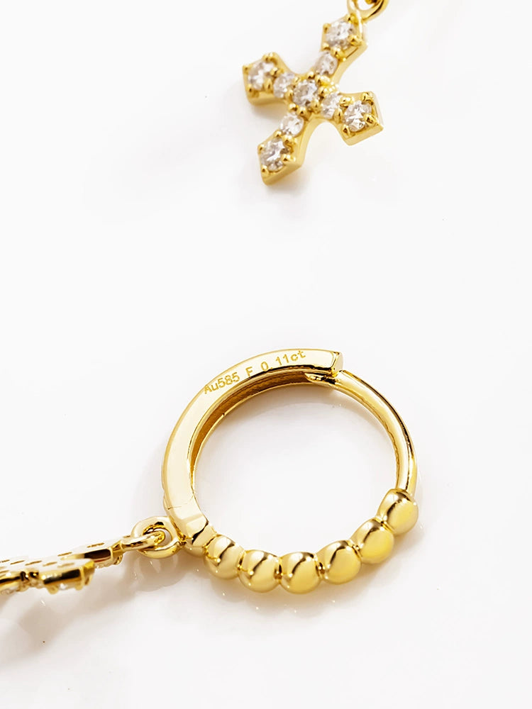 Icon Hanging Cross Beaded Huggie Hoops