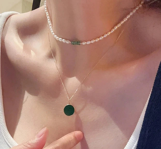 Reversible Green Yan Round Charm Necklace