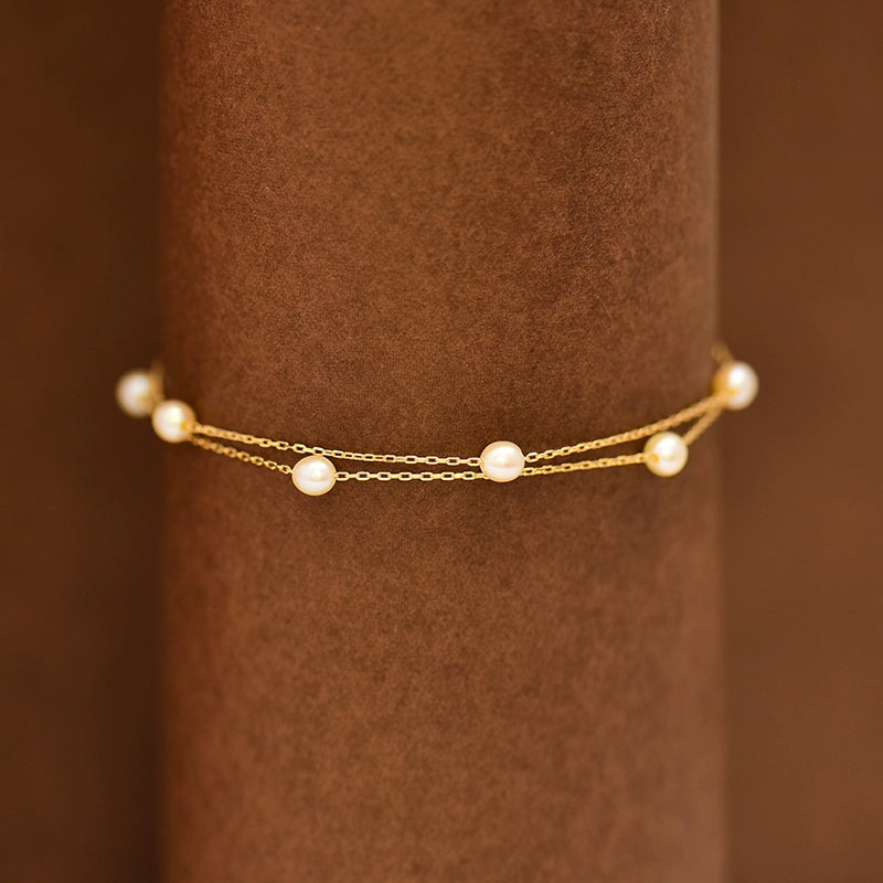 Double Pearl Belcher Chain Bracelet