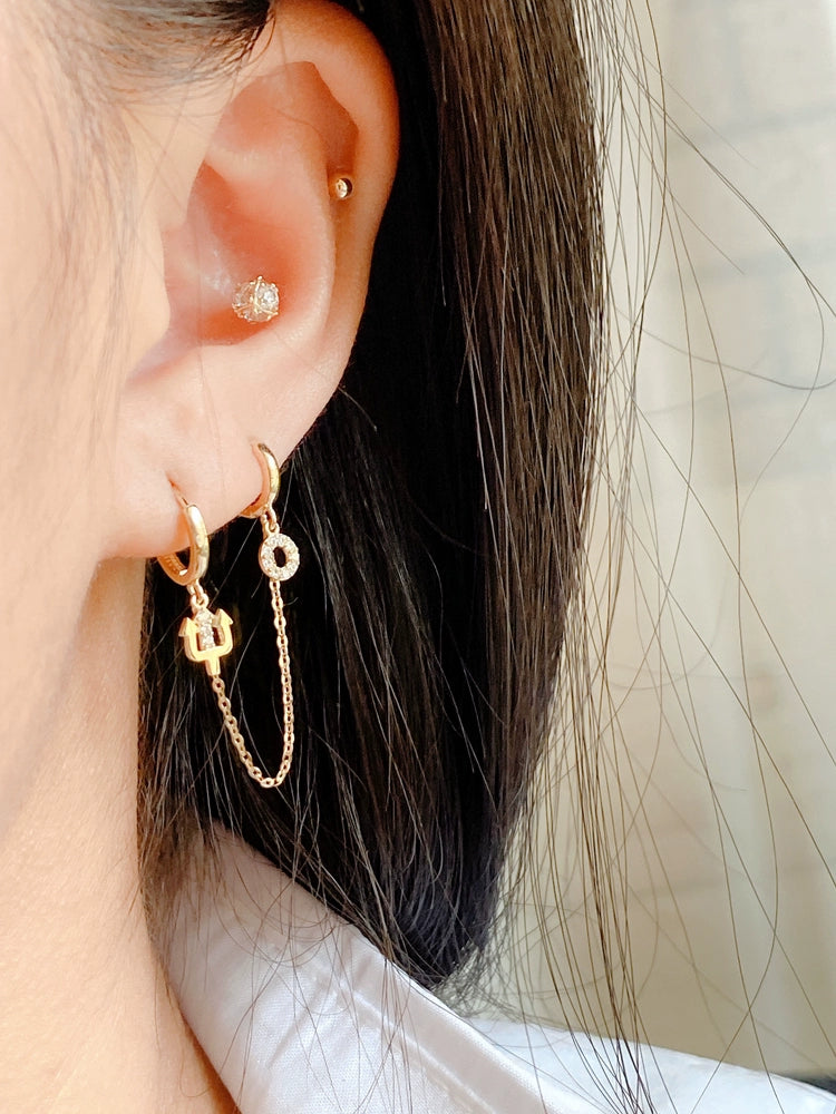 One Piece Huggie Hoops Devil Chain Earring