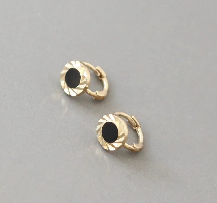 Mini Cut Black Dish Huggie Hoops