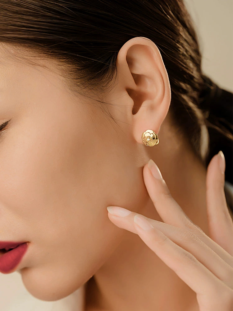 Flower Shield Charm Huggie Hoops