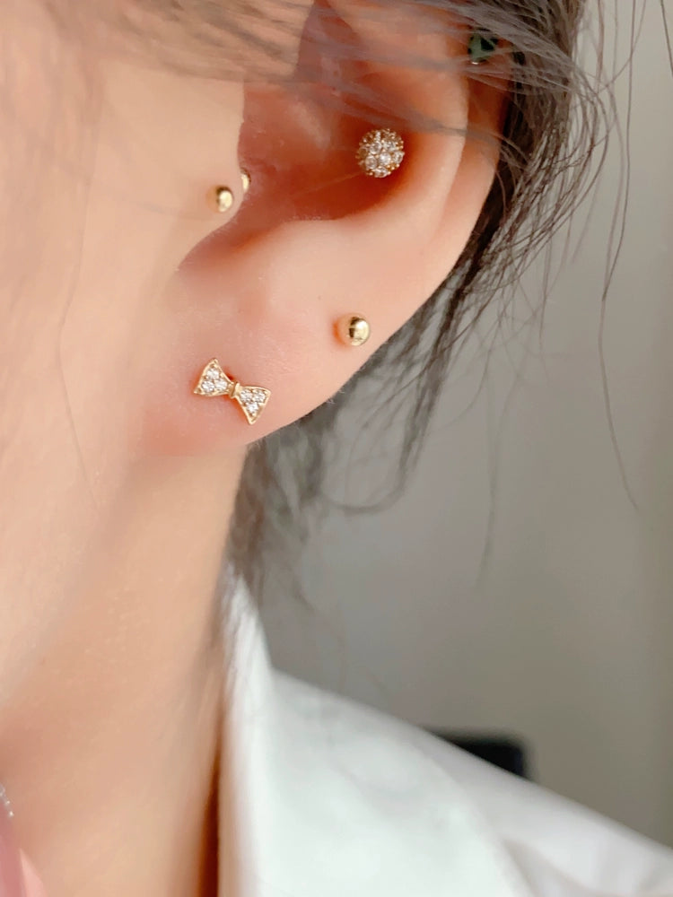 Beaded Moissanite Bow Tie Stud Earrings