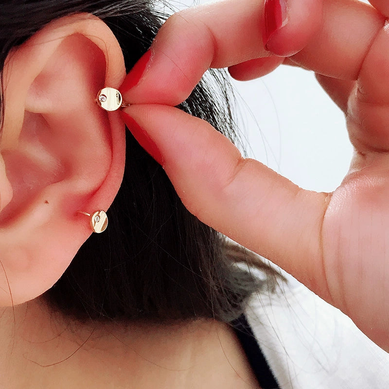 Bezel Round Huggie Hoops