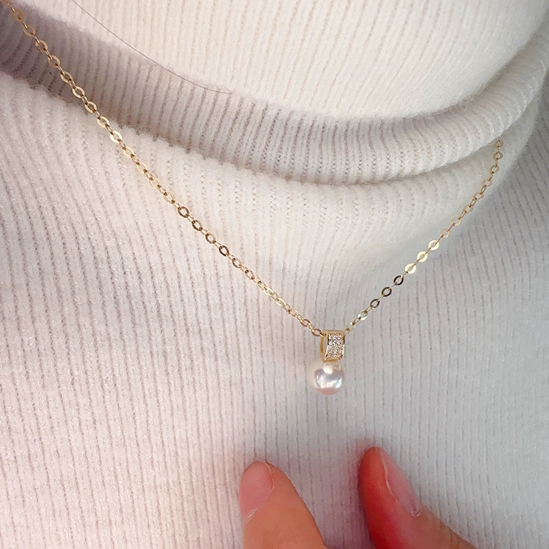 Wide Studded Bail Pearl Charm Pendant