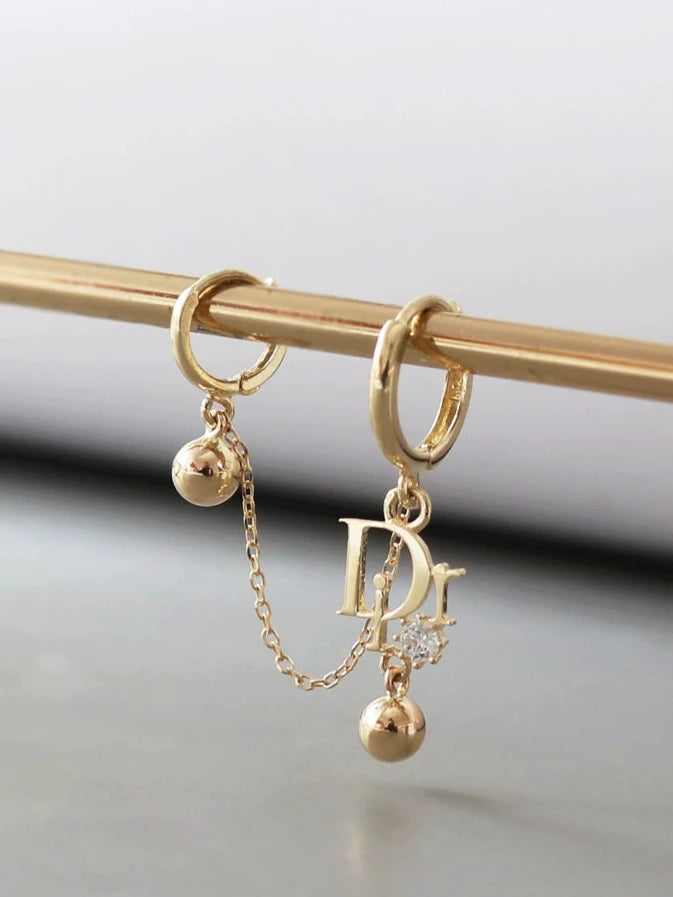 One Piece D Logo Chain Huggie Hoops Earring