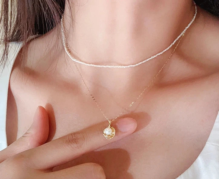 Pearl in Shell Basket Charm Necklace