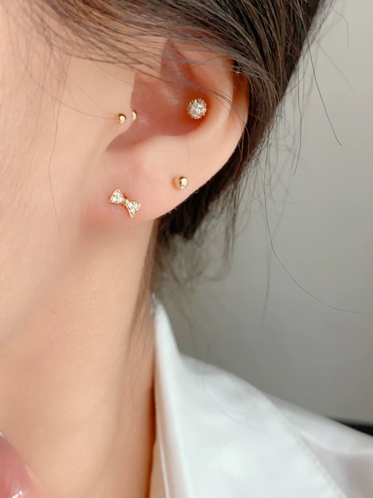 Beaded Moissanite Bow Tie Stud Earrings