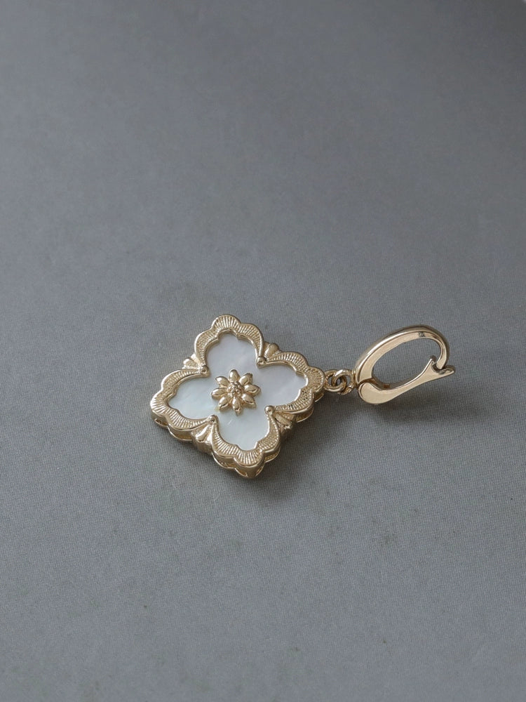 Floral White Stone Tile Charm Pendant