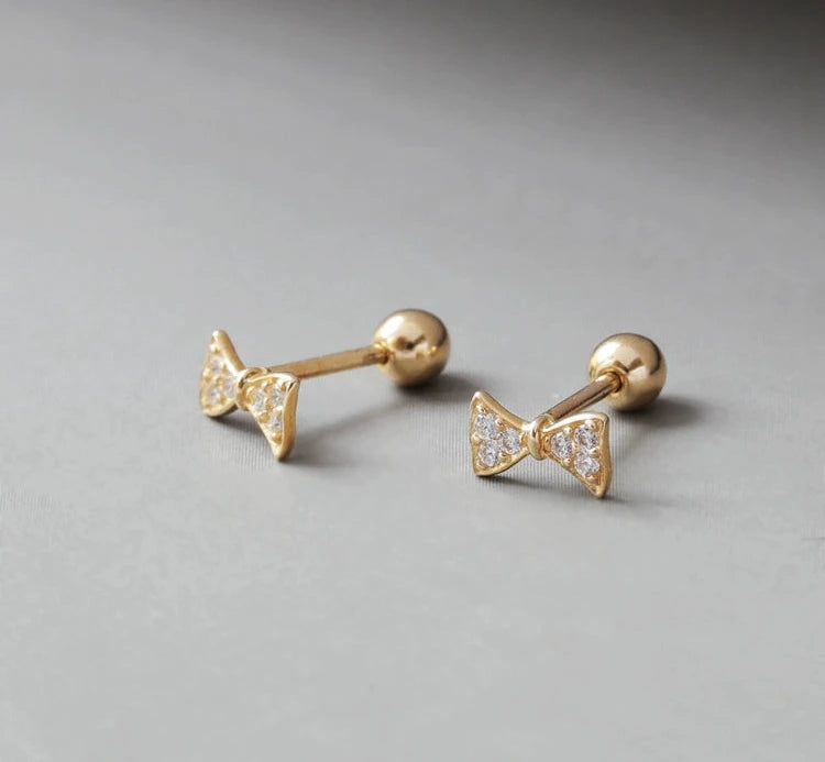 Beaded Moissanite Bow Tie Stud Earrings