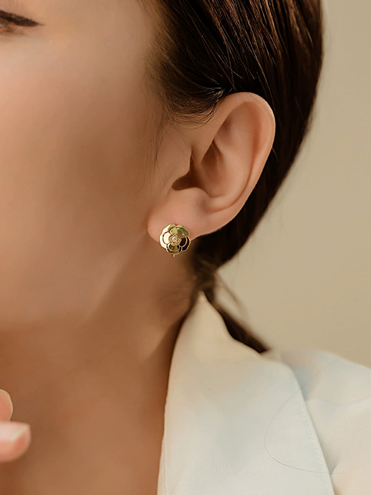 Flower Shield Charm Huggie Hoops