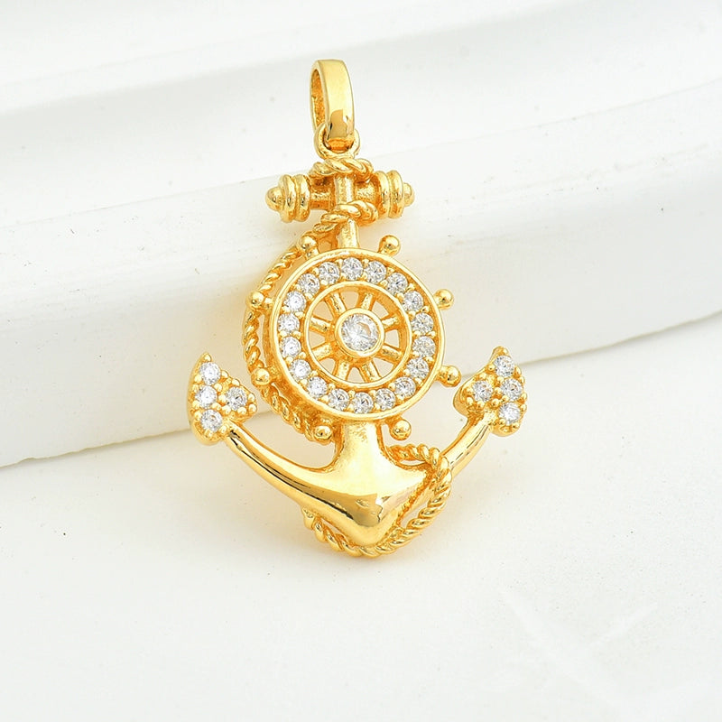 Jewelled Wheel Anchor Charm Pendant