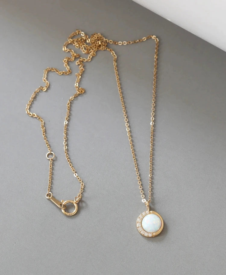 Opal Moon Orbit Charm Necklace