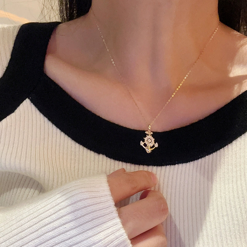Jewelled Wheel Anchor Charm Pendant
