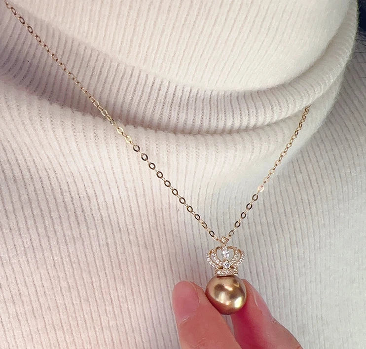 Crowned Golden Pearl Charm Pendant