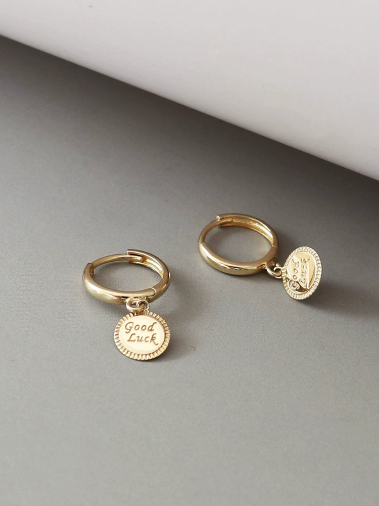 'Good Luck" Coin Huggie Hoops