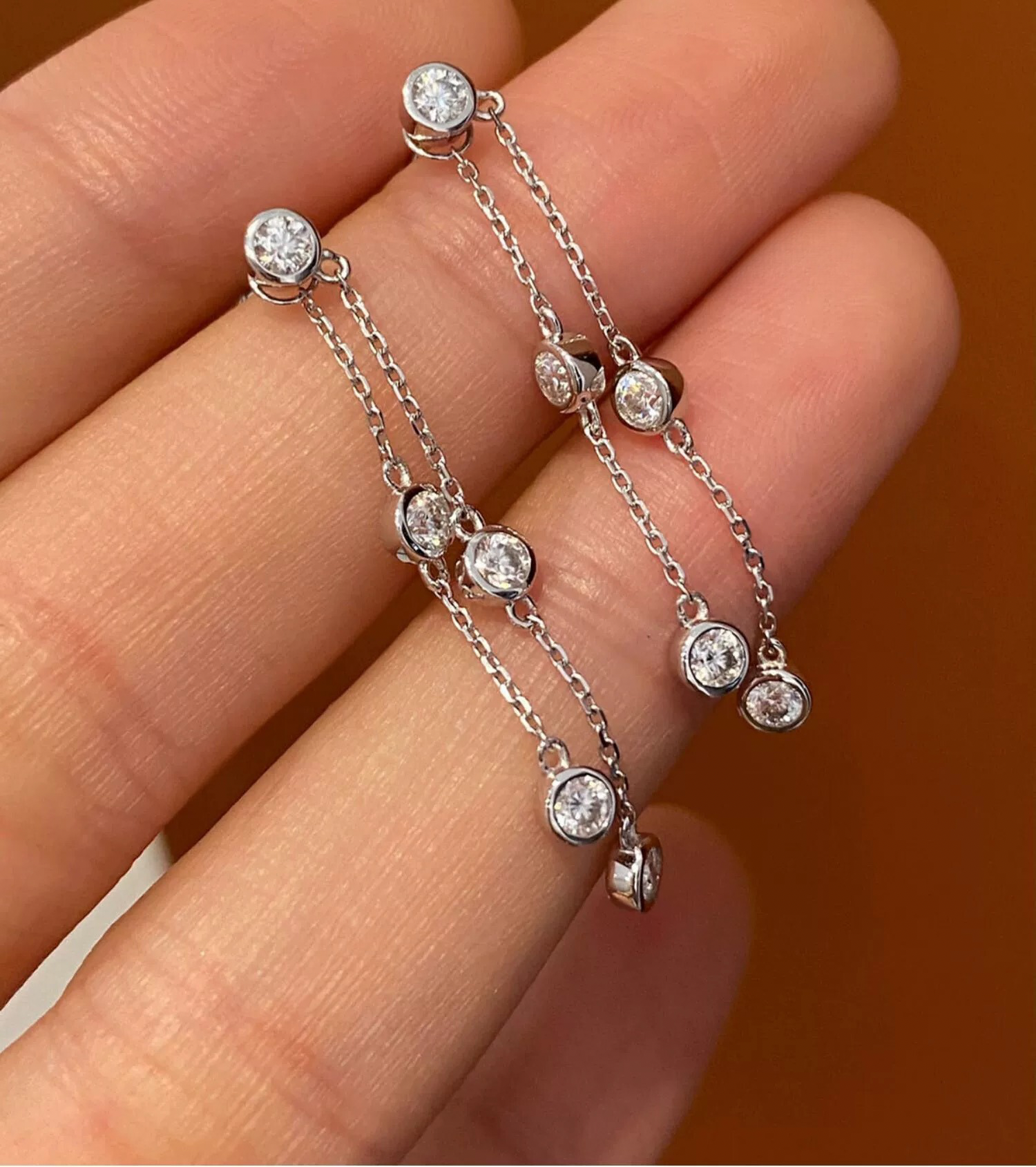 2 in 1 Bezel Waterfall Stud Earrings