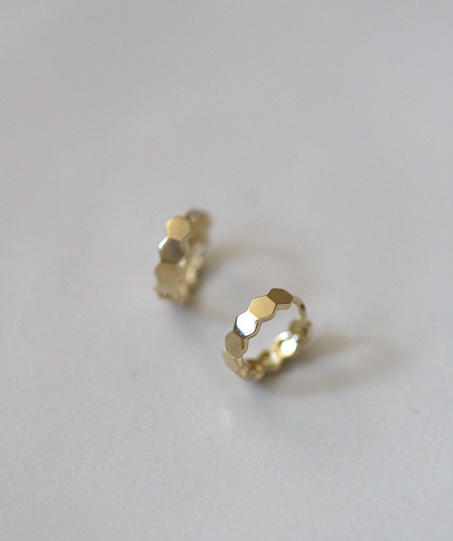 Honeycomb Hex Huggie Hoops