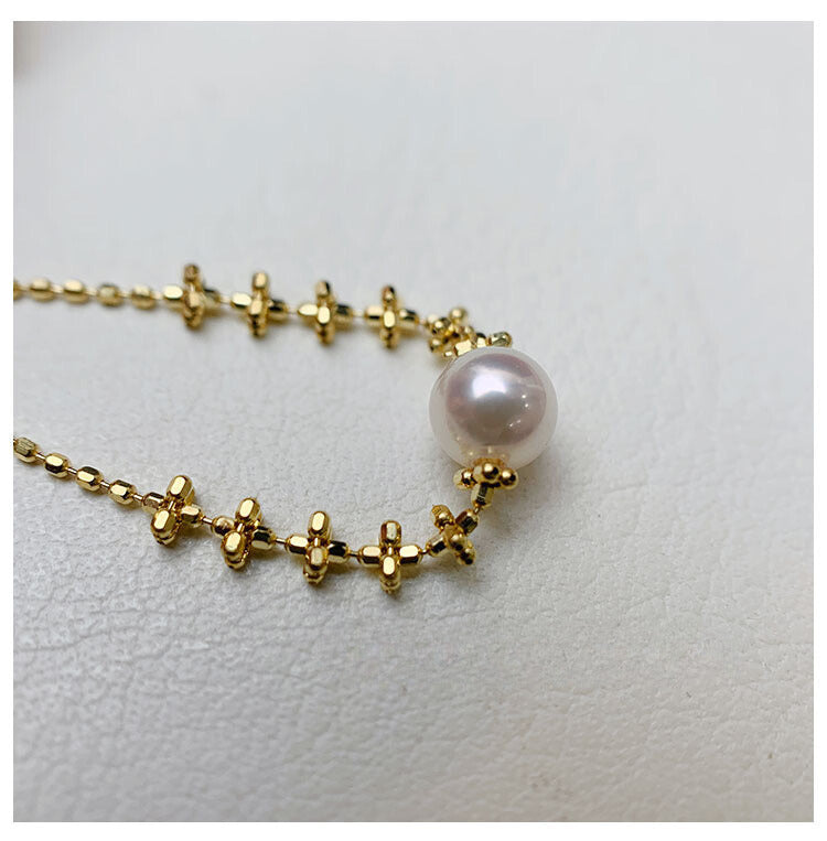 Adjustable Akoya Pearl Cross Chain Ring