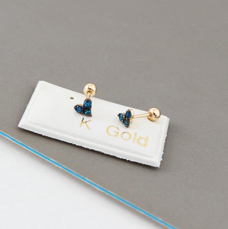 Blue Gem Heart Stud Earrings