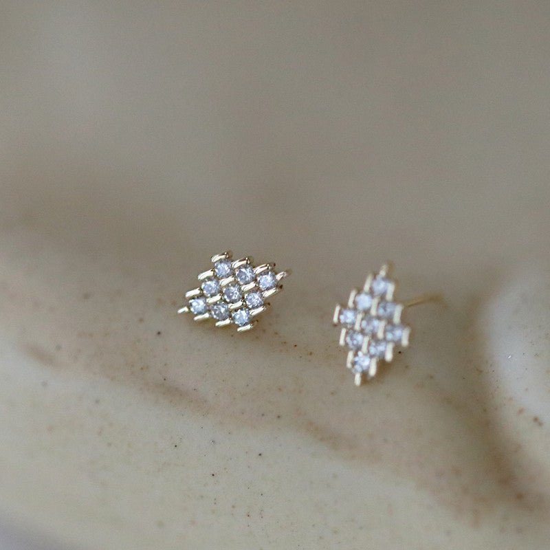 Diamond Panel Stud Earrings