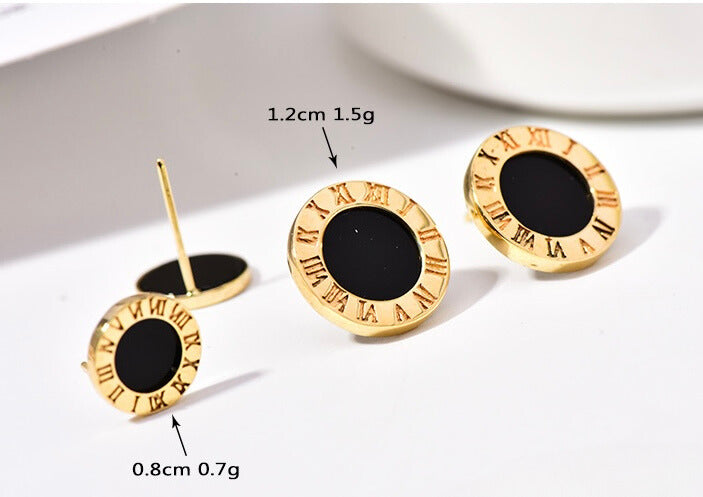 Black Roman Clock Stud Earrings