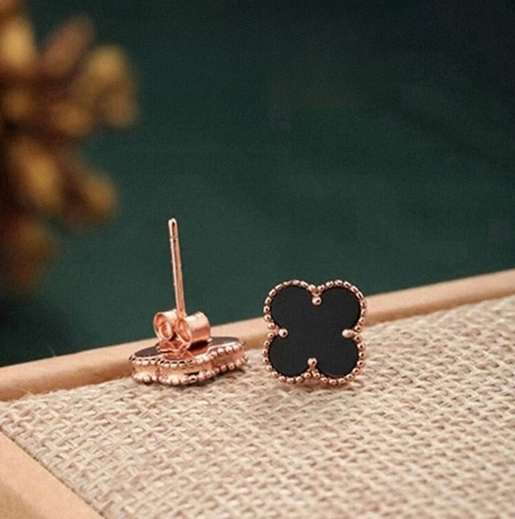 Beaded Clover Agate Stud Earrings