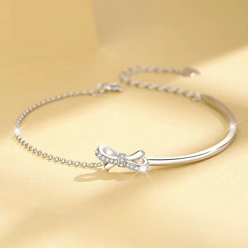 Half Bangle & Chain Bow Bracelet