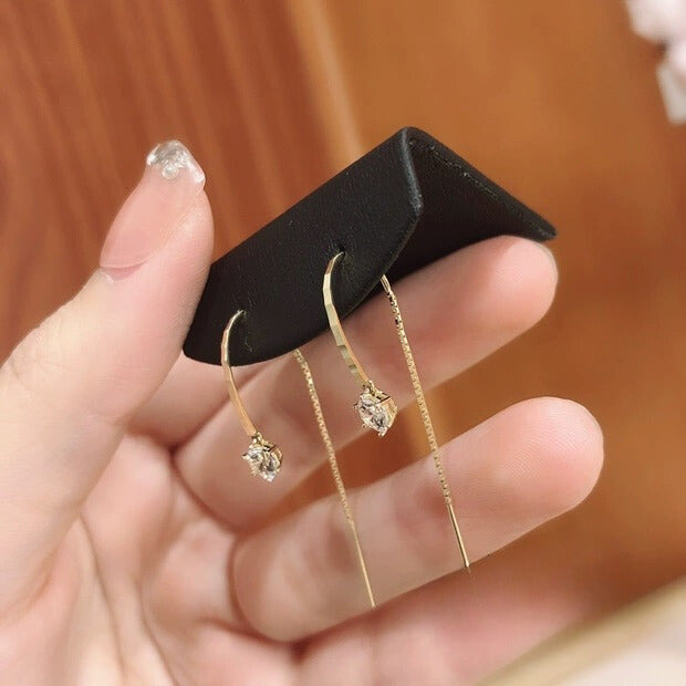 Drop Solitaire Chain Earrings