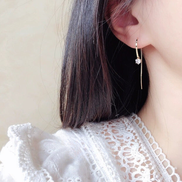 Drop Solitaire Chain Earrings