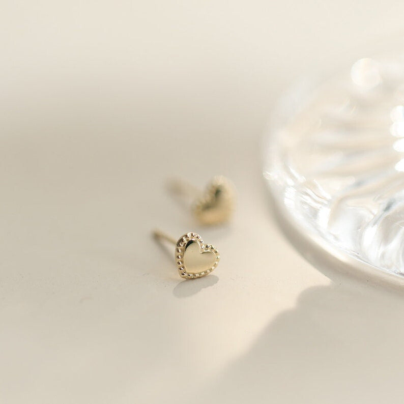 Beaded Edge Heart Stud Earrings