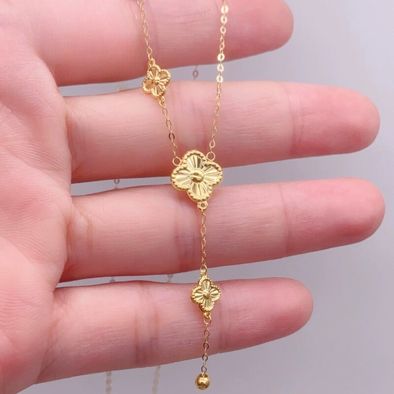 Triple Clover Y Drop Chain Necklace