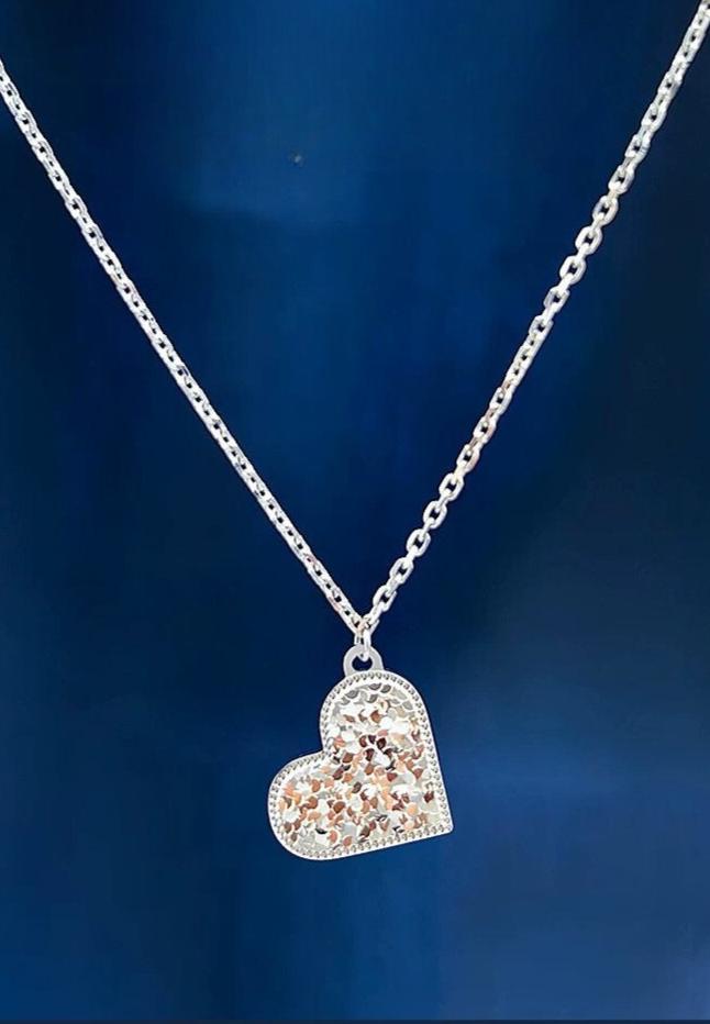 Foiled Dual Heart Dish Charm Necklace