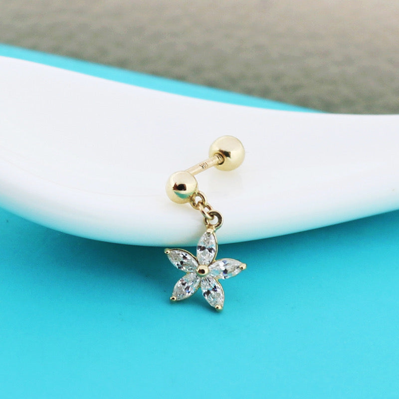 Star Flower Drop Stud Earrings