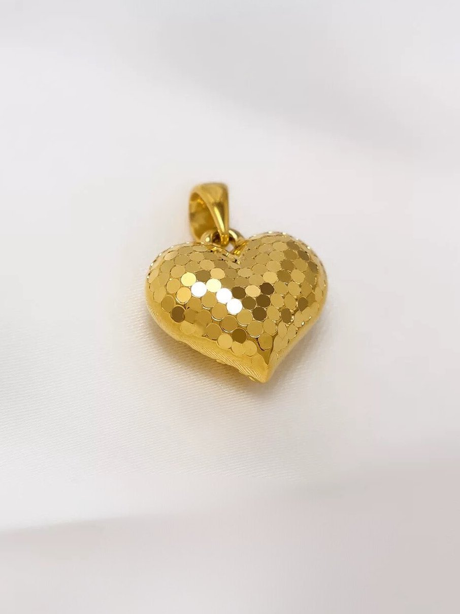 Sequinned Puff Heart Charm Pendant