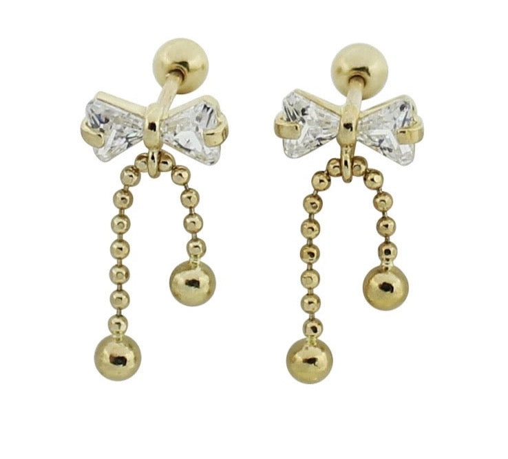 Bow Beaded Chain Stud Earrings