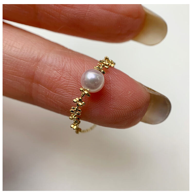 Adjustable Akoya Pearl Cross Chain Ring