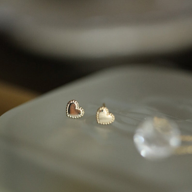 Beaded Edge Heart Stud Earrings