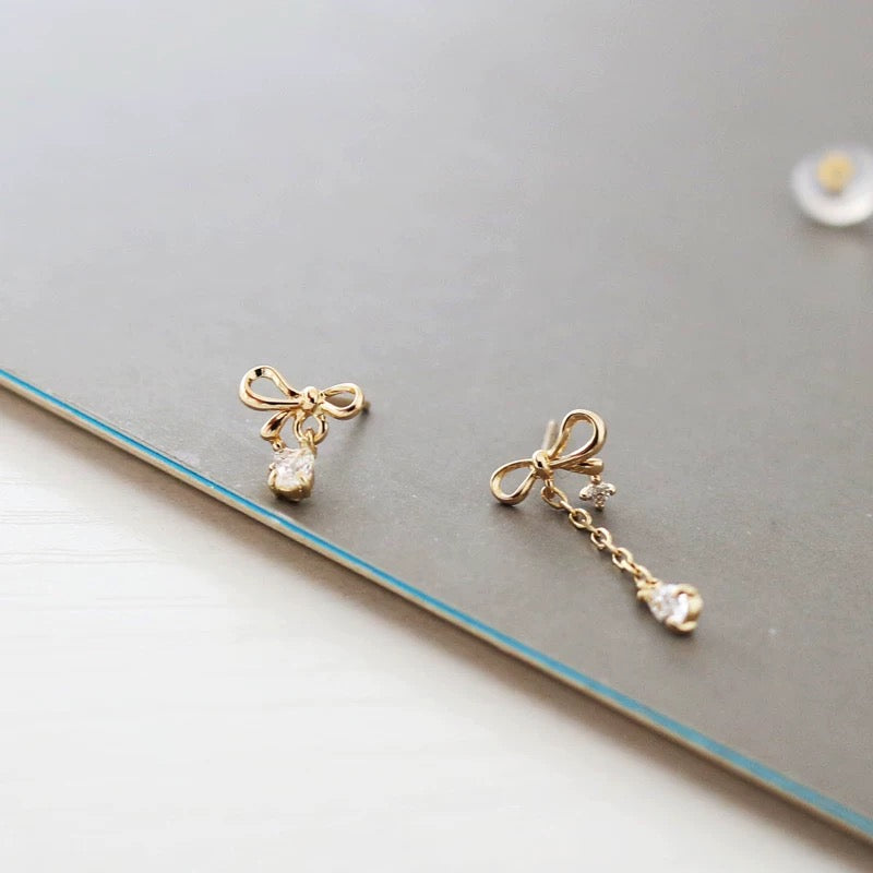 Bow Peep Chain Stud Earrings