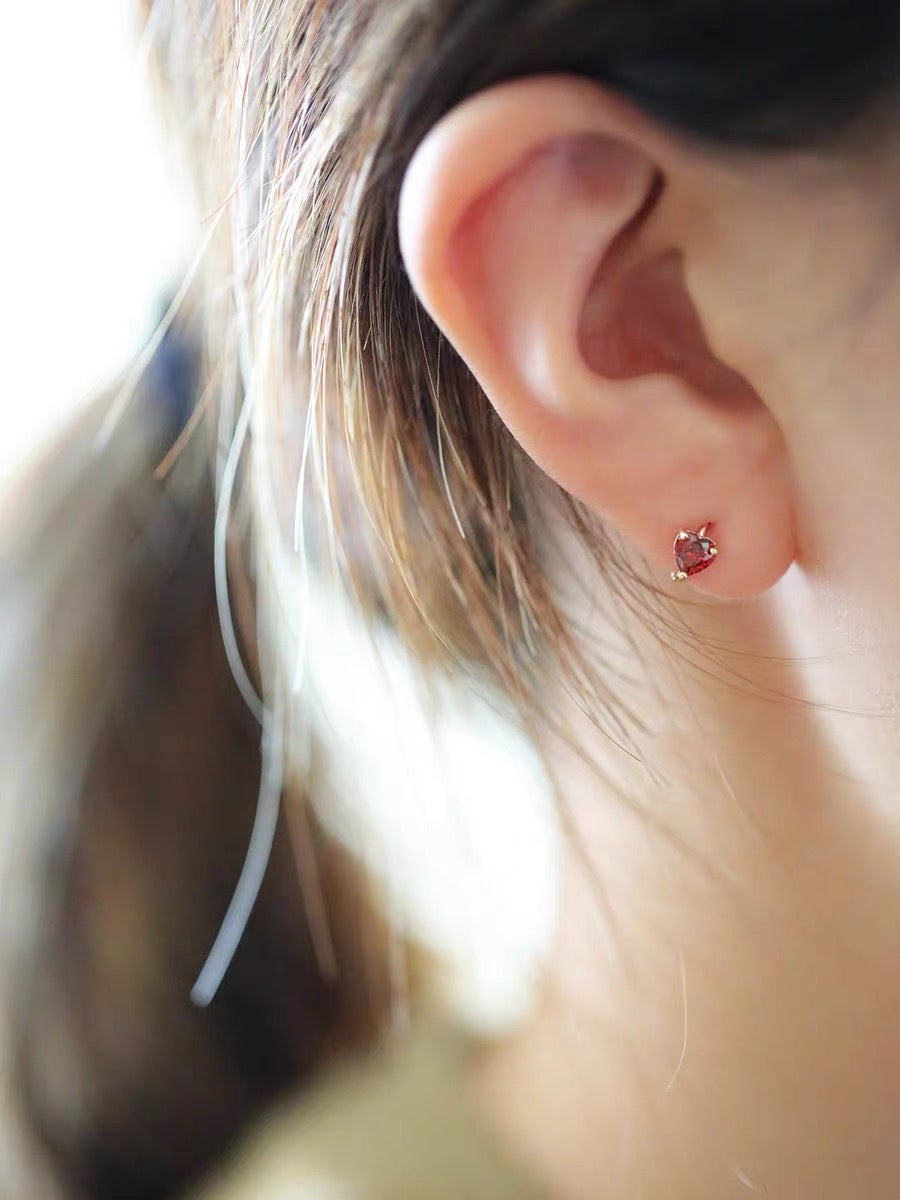 Red Gem Heart Huggie Hoops