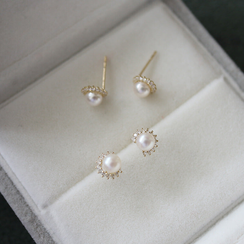 Rising Crystal Pearl Stud Earrings