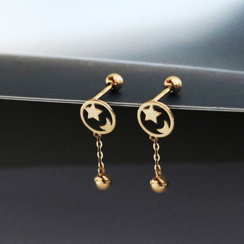 Celestial Chain Drop Stud Earrings