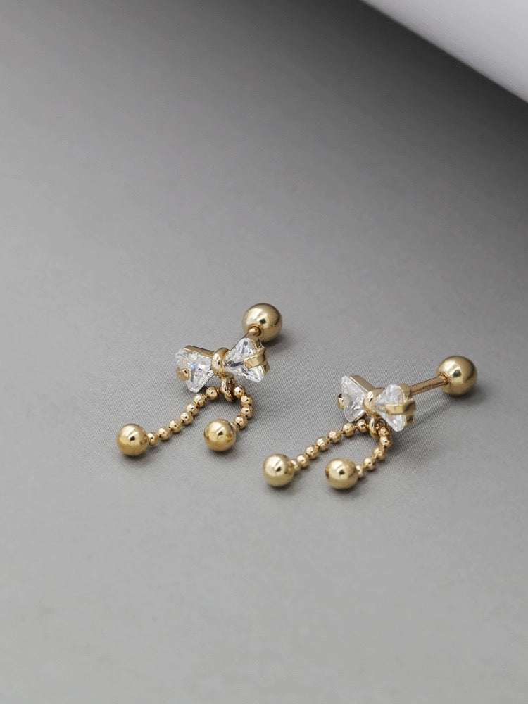 Bow Beaded Chain Stud Earrings