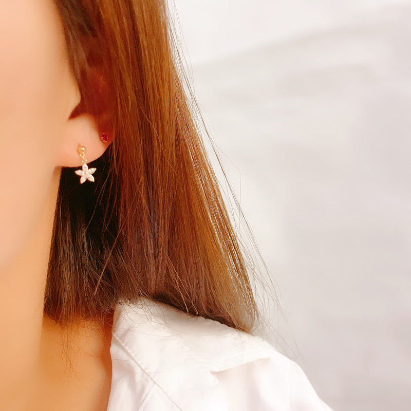 Star Flower Drop Stud Earrings