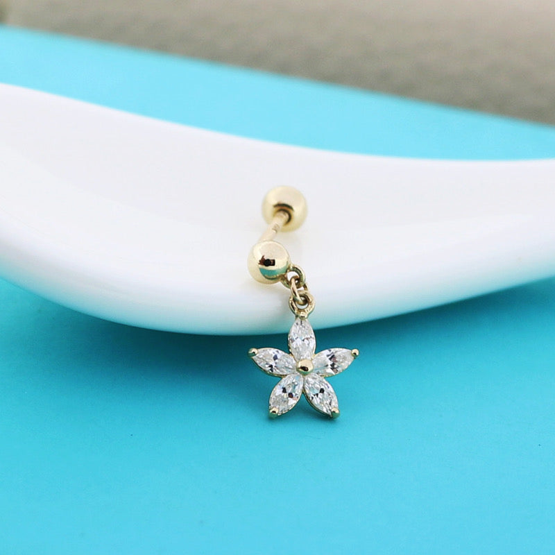 Star Flower Drop Stud Earrings