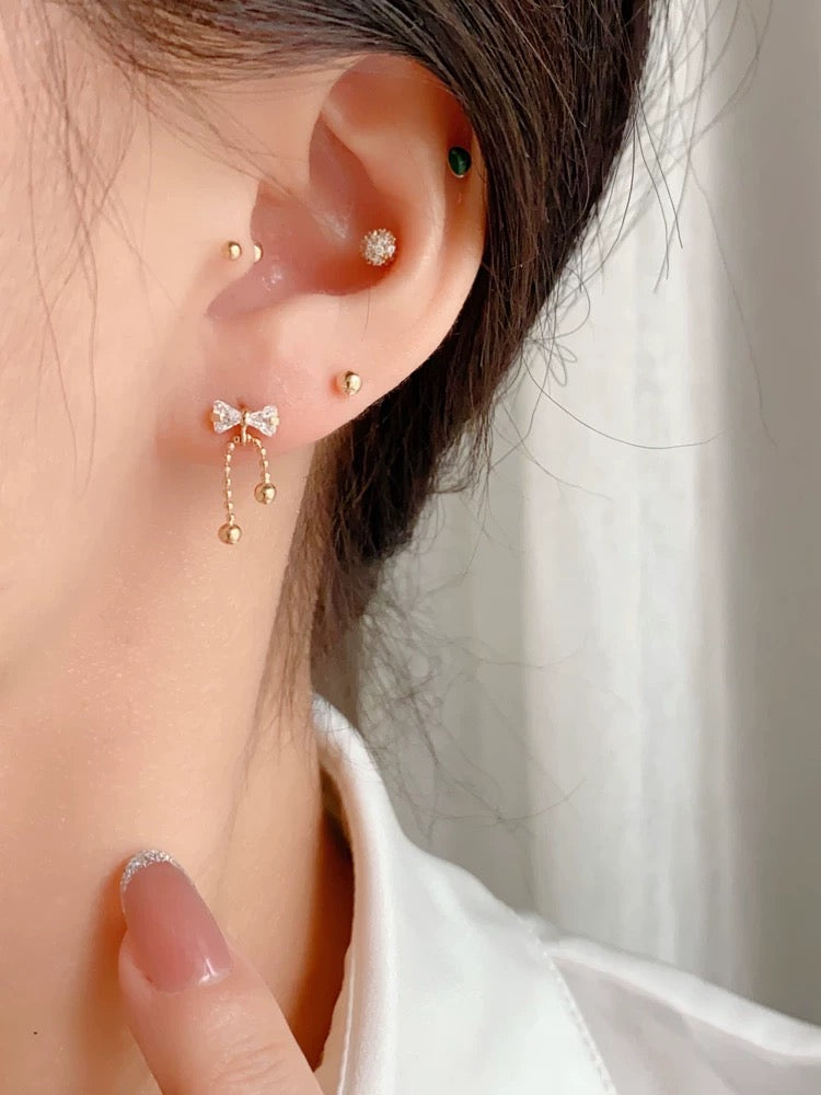 Bow Beaded Chain Stud Earrings