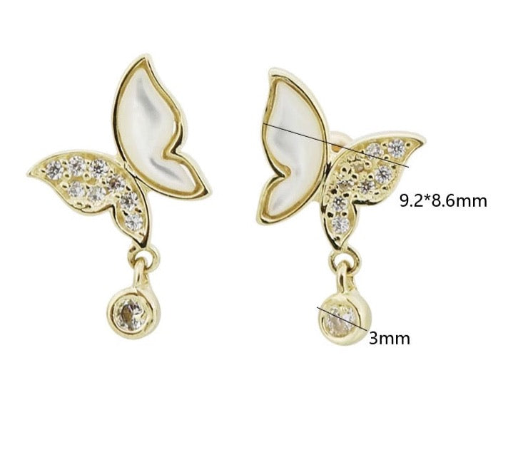 Stone Butterfly Drop Stud Earrings