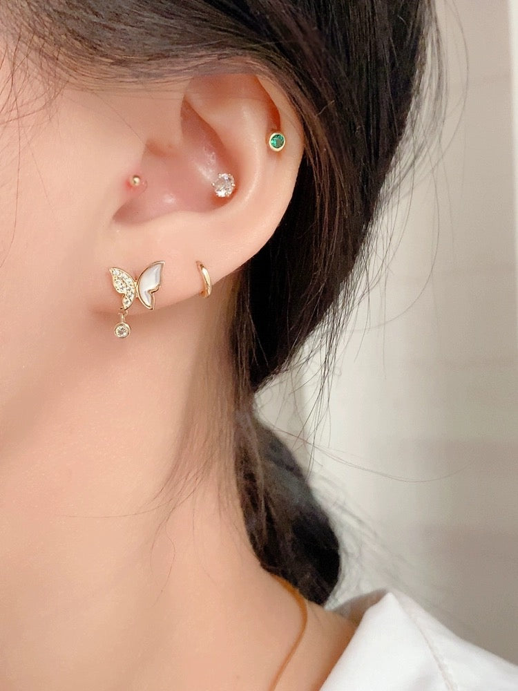 Stone Butterfly Drop Stud Earrings