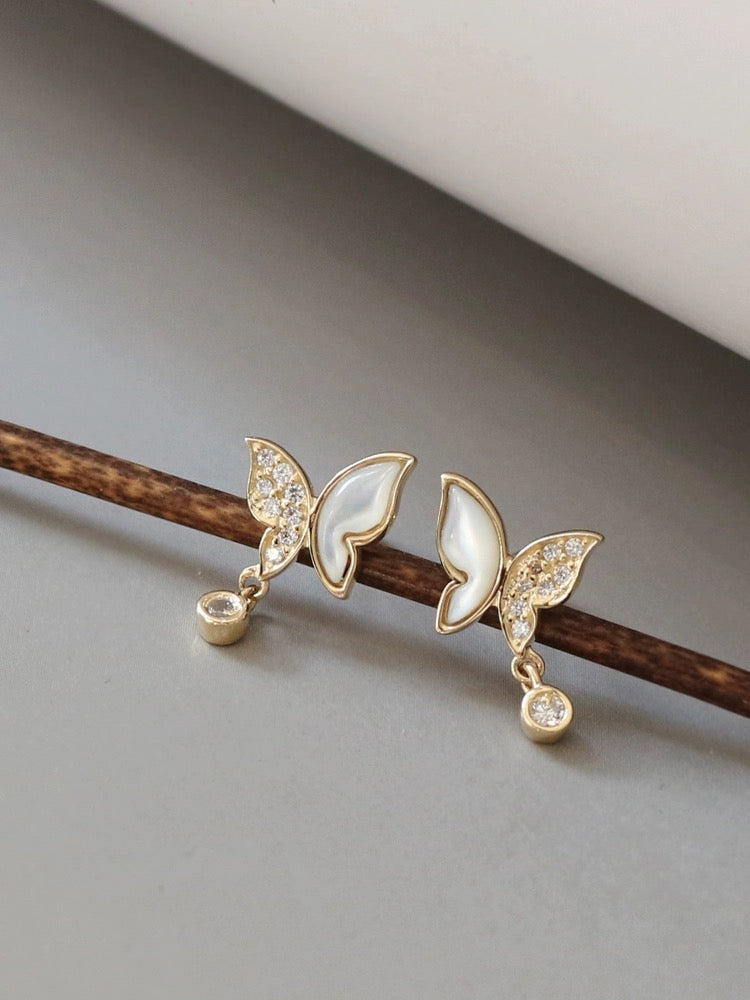 Stone Butterfly Drop Stud Earrings